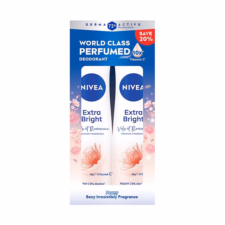 NIVEA
Deodorant Extra Bright Velvet Romance Spray 150ml x2