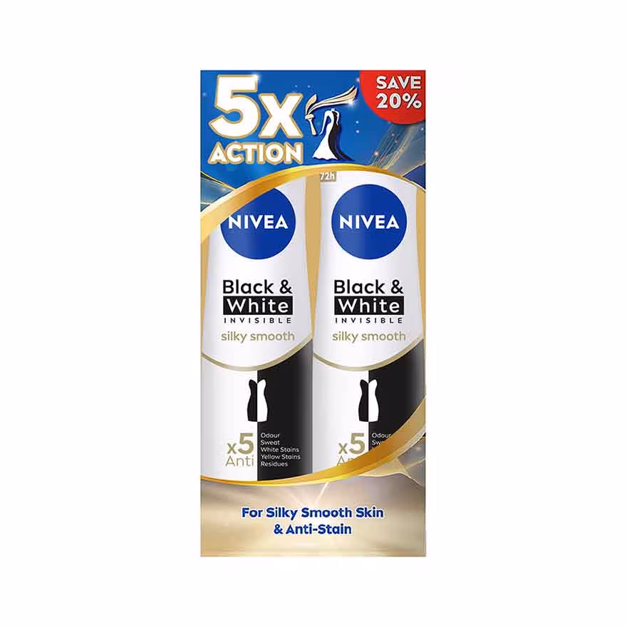 NIVEA
Deodorant B&W Silky Smooth Spray TWP 2 x150ml