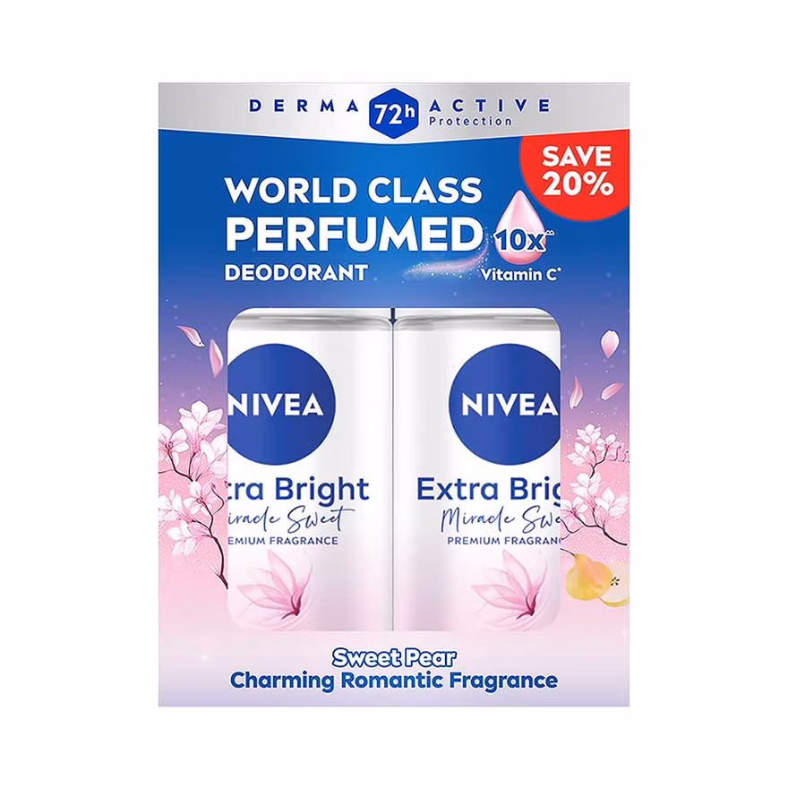 NIVEA
Deodorant Female Extra Bright Miracle Sweet Roll On 50ml x2