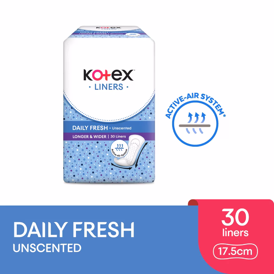 KOTEX
Longer & Wider Unscented Pantyliner 17.5cm (30s) – Breathable, Comfortable & Rapid Absorption Liners