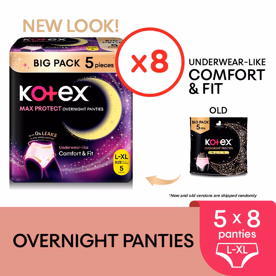 KOTEX
Overnight Panties L-XL (5s x 8 packs) – Period Panties with 360 Anti-Leakage Protection Disposable