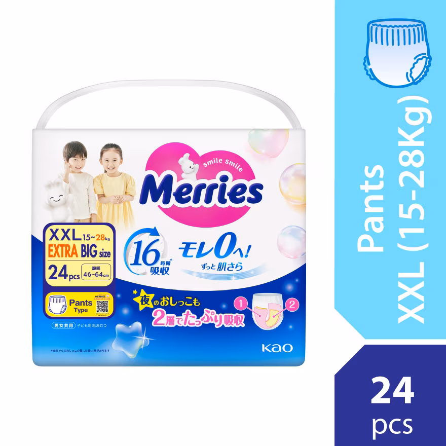 MERRIES
Merries Super Premium Pants Baby Diaper Super Jumbo pack (15-28kg) XXL 24s