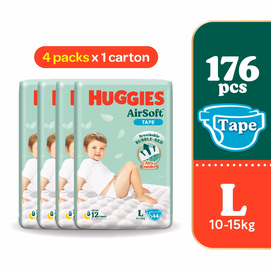 HUGGIES
AirSoft Tape Diapers L 44s (4 Packs) Breathable and soft diapers for baby