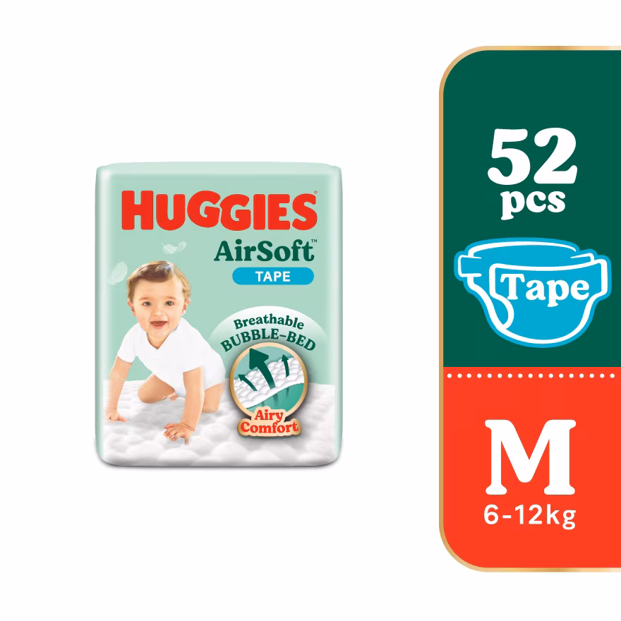 HUGGIES
AirSoft Tape Diapers M 52s Breathable And Soft Diapers For Baby