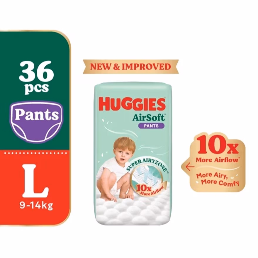 HUGGIES
AirSoft Pants Diapers L 36s Breathable and soft diapers for baby