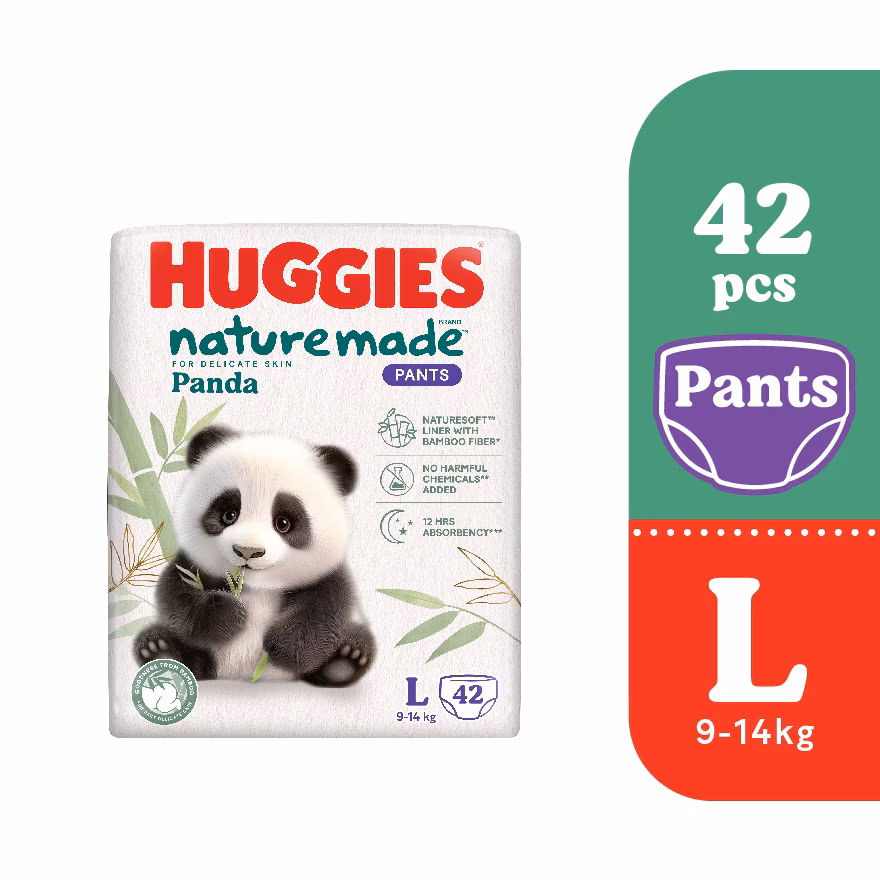 HUGGIES
Naturemade Panda Pants Diapers L 42s – Super Premium Baby Diaper with Bamboo Fiber