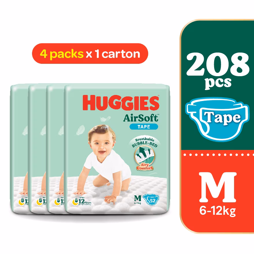 HUGGIES
AirSoft Tape Diapers M 52s (4 Packs) Breathable and soft diapers for baby