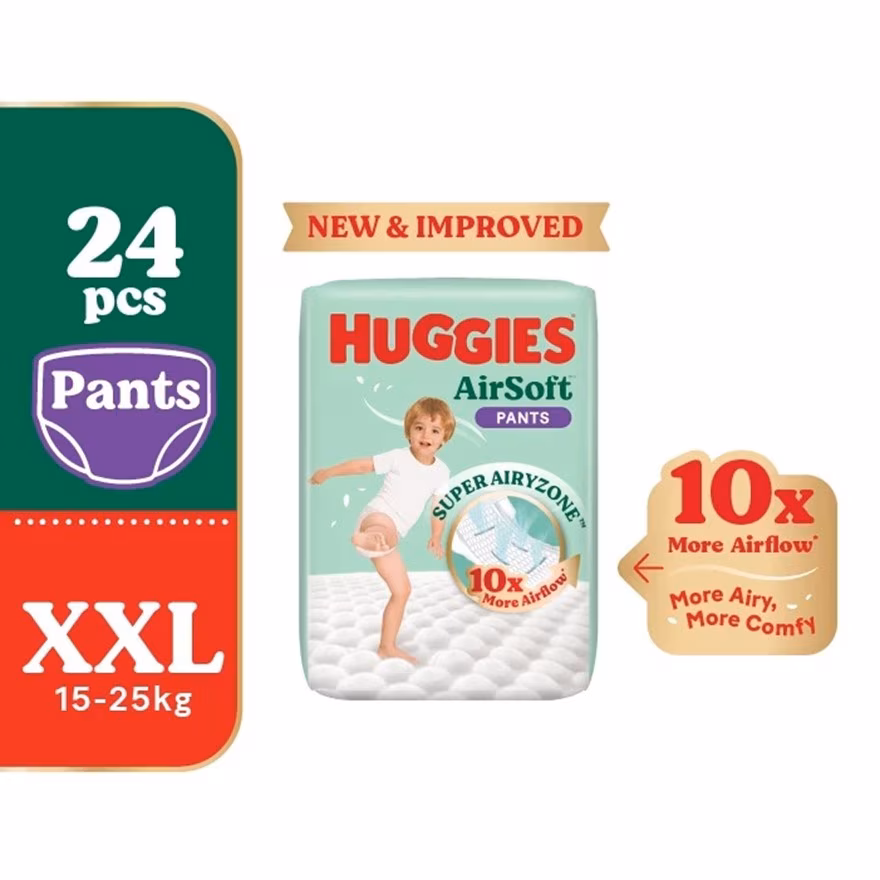 HUGGIES
AirSoft Pants Diapers XXL 24s Breathable and soft diapers for baby