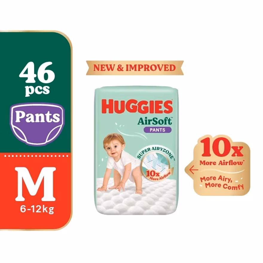 HUGGIES
AirSoft Pants Diapers M 46s Breathable and soft diapers for baby