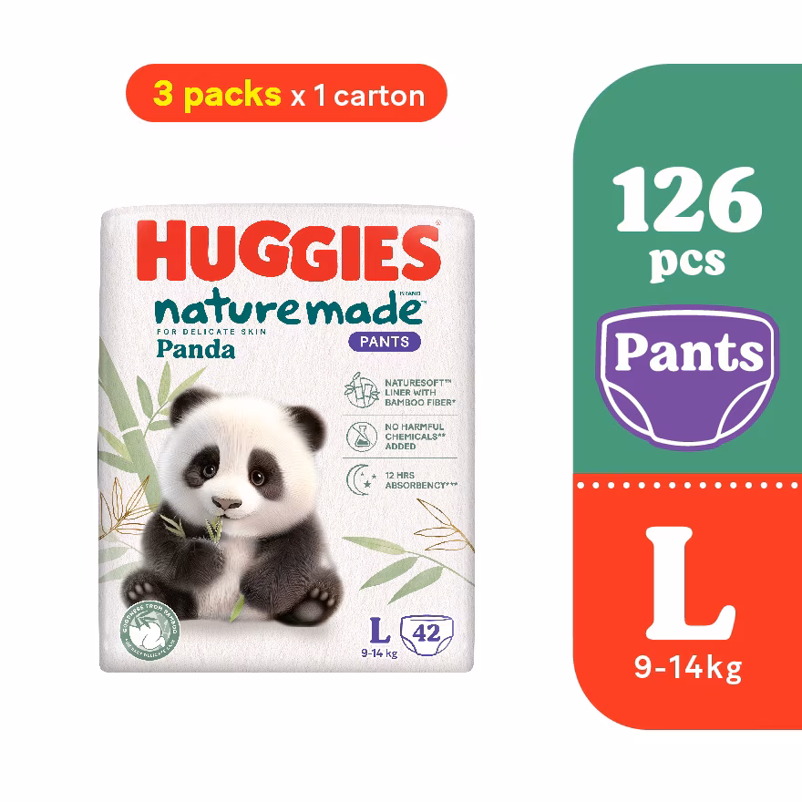 HUGGIES
Naturemade Panda Pants Diapers L 42s (3 packs) – Super Premium Baby Diaper with Bamboo Fiber