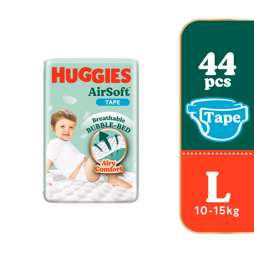 HUGGIES
AirSoft Tape Diapers L 44s Breathable And Soft Diapers For Baby