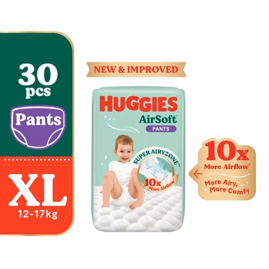 HUGGIES
AirSoft Pants Diapers XL 30s Breathable and soft diapers for baby