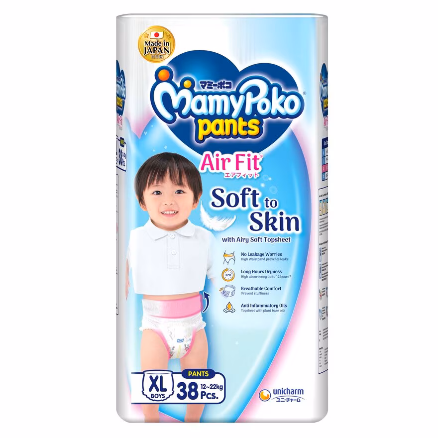 MAMYPOKO
Air Fit Baby Boy Disposable Diapers XL 38’s