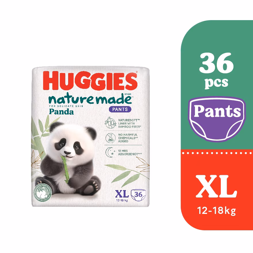 HUGGIES
Naturemade Panda Pants Diapers XL 36s – Super Premium Baby Diaper with Bamboo Fiber