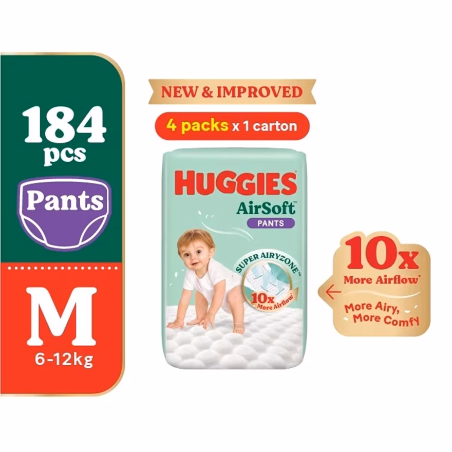 HUGGIES
AirSoft Pants Diapers M 46s (4 Packs) Breathable And Soft Diapers For Baby