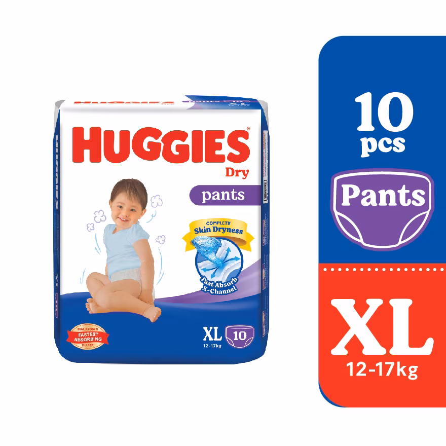 HUGGIES
Dry Pants Diapers XL 10s – Absorbent and dry diapers for baby