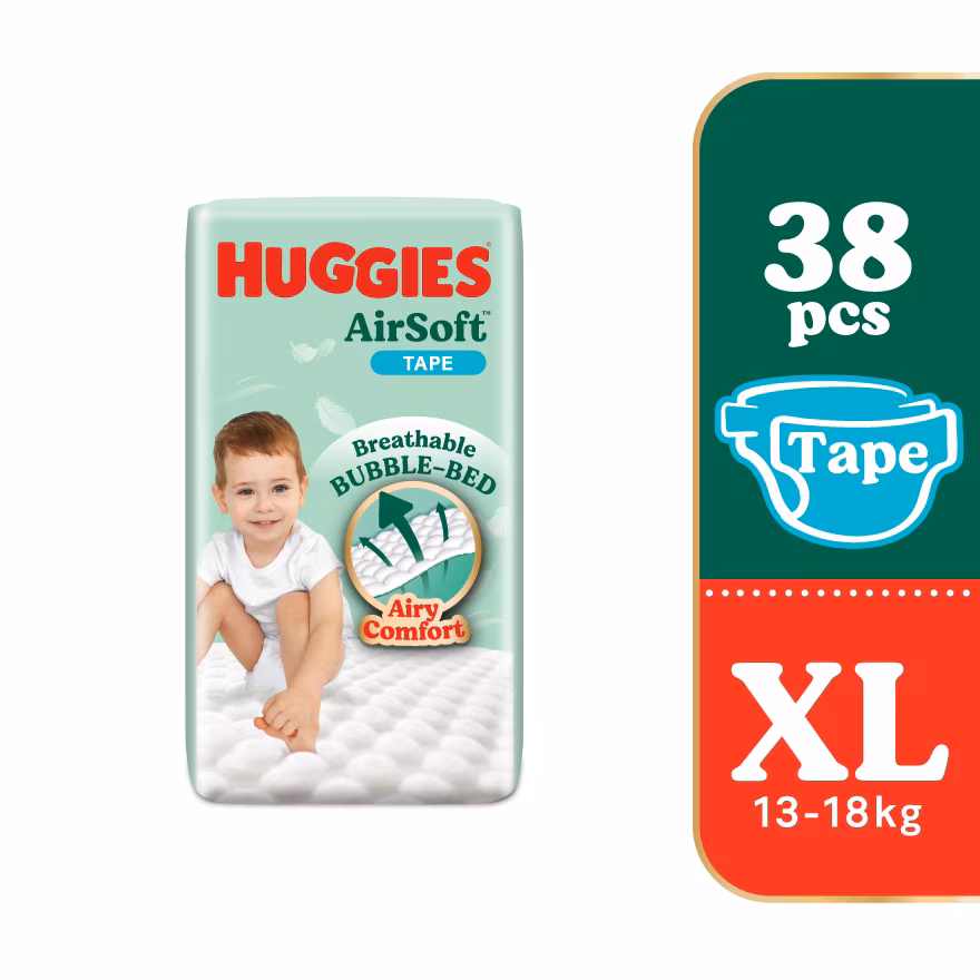 HUGGIES
AirSoft Tape Diapers XL 38s Breathable And Soft Diapers For Baby