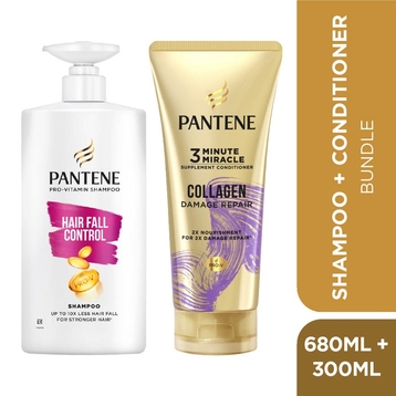 PANTENE
Shampoo Hair Fall Control 680ml + Pantene Conditioner 3MM Collagen Repair 300ml