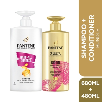 PANTENE
Hair Fall Control Shampoo 680ml + 3MM Biotin Strength Conditioner 480ml